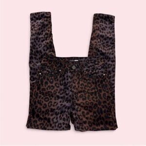 Leopard Print Velveteen Skinny Jeans - Brown & Purple